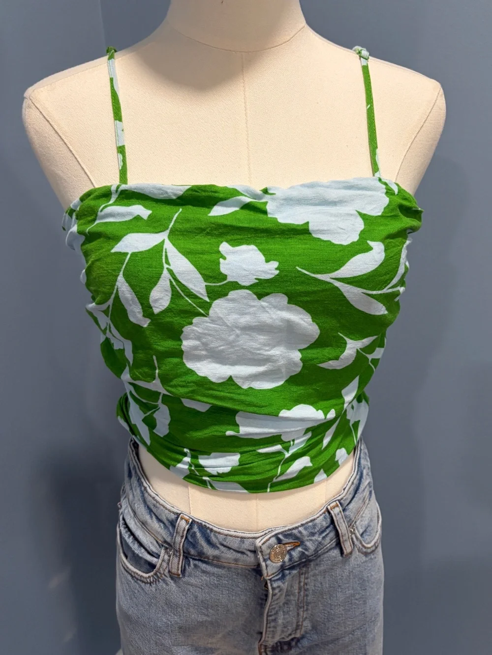 Kate Spade Green Floral Tie Back Crop Top XS Cottagecore